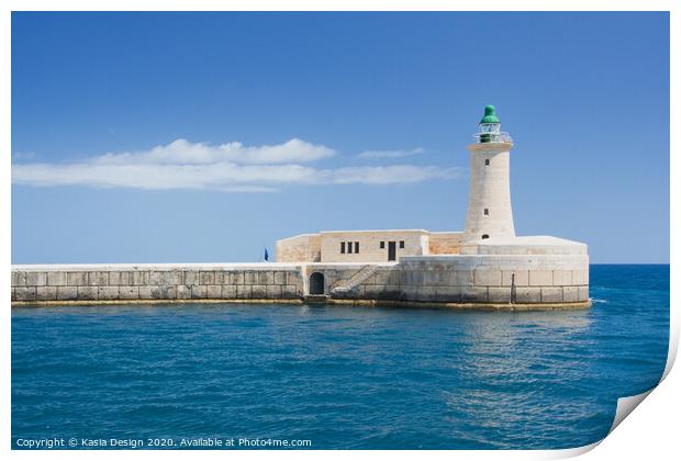 St. Elmo Lighthouse, Grand Harbour, Valletta Print by Kasia Design