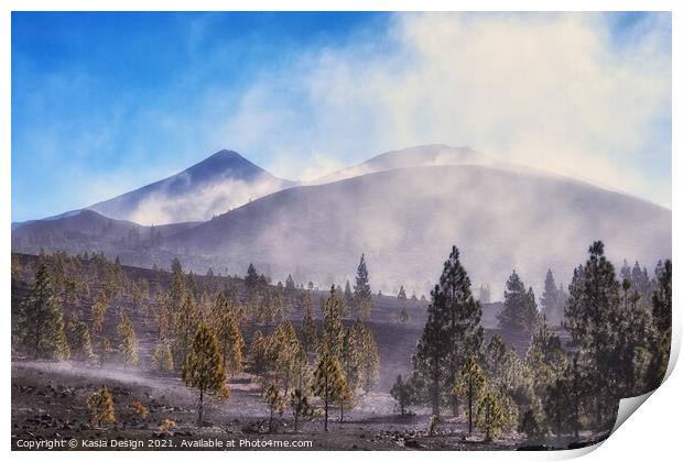 Last Trees on way up to El Teide, Tenerife, Spain Print by Kasia Design