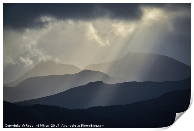 Sunbeams and Mountains Print by Rosalind White