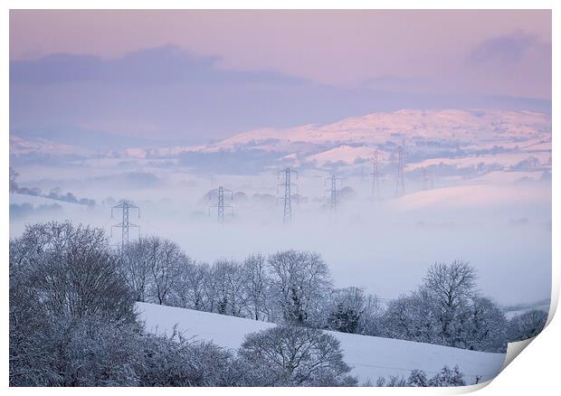 Pylons in the Mist Print by Clive Ashton