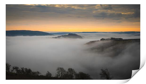 Misty morning in the Horseshoe Pass, Llangollen. Print by Clive Ashton