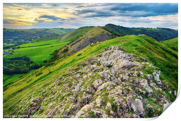 Thorpe Cloud and a sunset sky Print by Chris Drabble