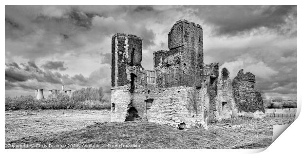 Torksey Castle in mono Print by Chris Drabble