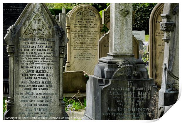 The gravestone of Eleanor Rigby Print by Chris Drabble