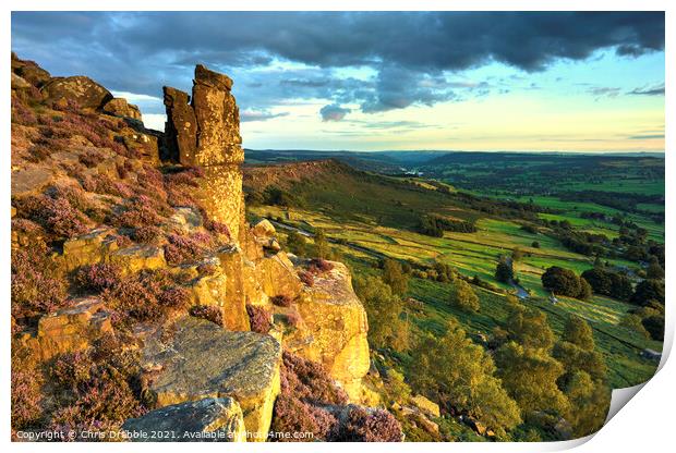 The Pinnacle Stone in sunset light Print by Chris Drabble