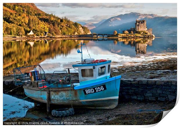 Eilean Donan Castle with the Saltire unfurled Print by Chris Drabble
