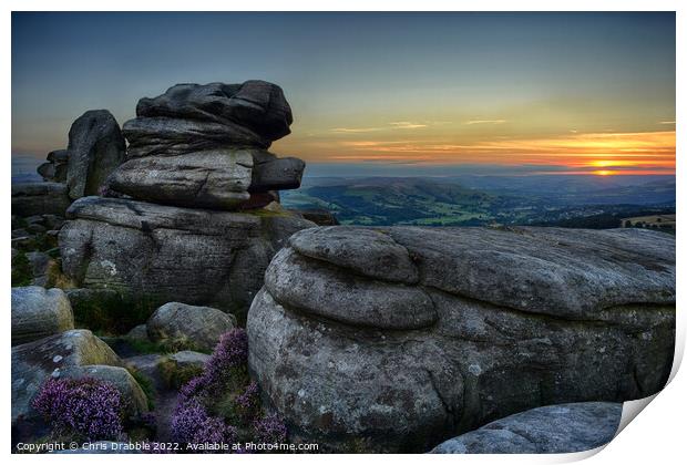 Over Owler Tor at last light. Print by Chris Drabble