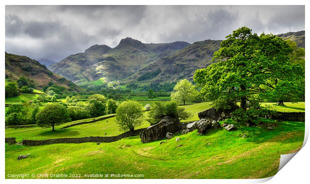 Light on the Langdale Pikes Print by Chris Drabble