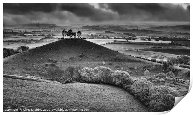 Colmers Hill at sunrise in monochrome Print by Chris Drabble