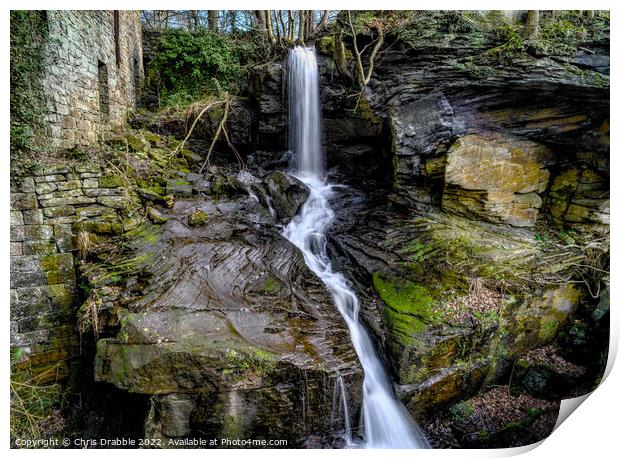 The Cornmill waterfall, Lumsdale Print by Chris Drabble