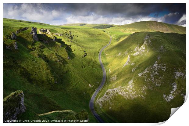 Cloud shadow on Winnats Pass Print by Chris Drabble