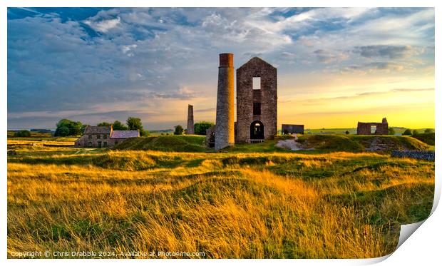 The Magpie Mine under a sunset sky Print by Chris Drabble