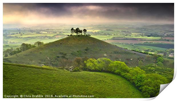Colmers Hill at dawn on a dark and gloomy morning  Print by Chris Drabble