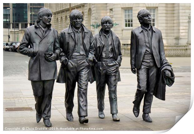 The Beatles statue on Albert Docks, Liverpool  Print by Chris Drabble