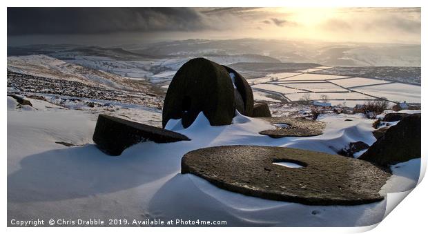 Abandoned Millstones at Stanage Edge in Winter Print by Chris Drabble