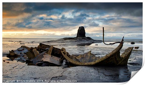 Black Nab and the wreck of the Admiral Von Tromp. Print by Chris Drabble