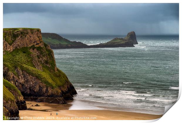 Worms Head, Rhossili Bay, the Gower Peninsula Print by Chris Drabble