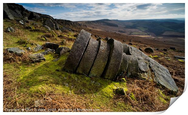 Mill Stones, under Stanage Edge Print by Chris Drabble