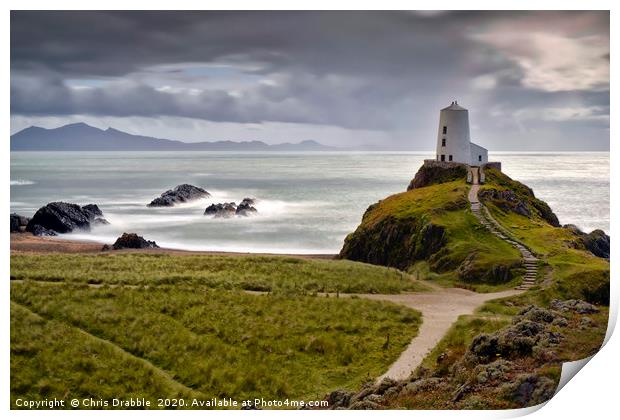 Twr Mawr Lighthouse, caught in sunlight.           Print by Chris Drabble