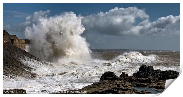 Porthcawl lighthouse in a storm (2) Print by Chris Drabble