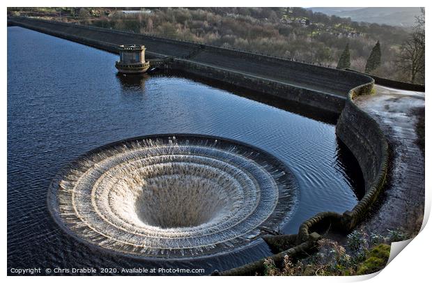 Bellmouth overflow, Ladybower Reservior Print by Chris Drabble