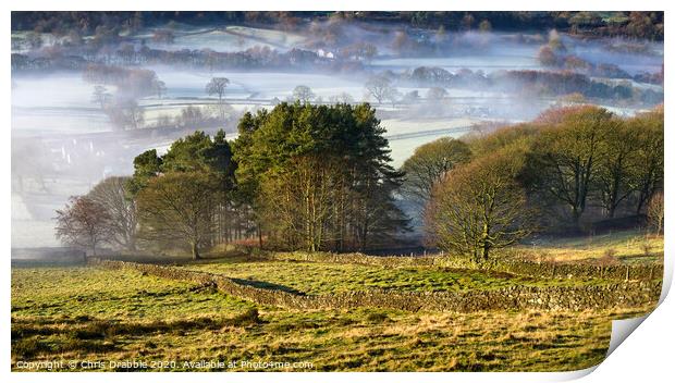 Derwent Valley shrouded in mist Print by Chris Drabble