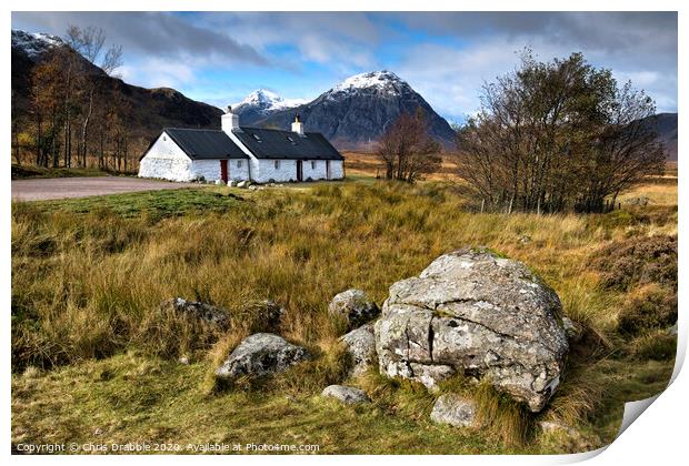 Blackrock Cottage with Buachaille Etive Mor in the Print by Chris Drabble