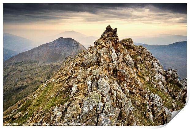 Crib Goch, early morning in May Print by Chris Drabble