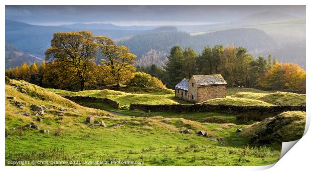 Autumn colours at Bell Hagg Barn Print by Chris Drabble