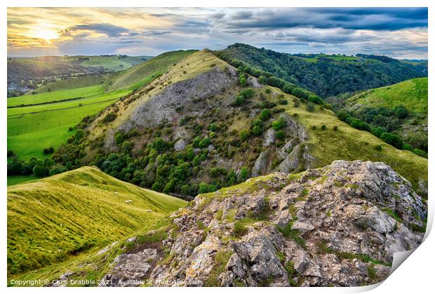 Thorpe Cloud and Bunster Hill at sunset Print by Chris Drabble
