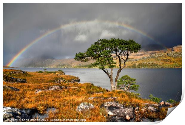 Rainbow at Loch Maree Print by Chris Drabble