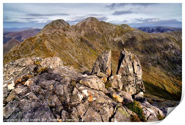 Sgurr Fhuaran from the ridge of the Five Sisters o Print by Chris Drabble
