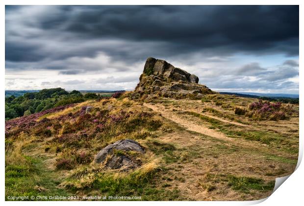 Ashover Stone and  moving clouds (2) Print by Chris Drabble