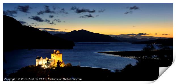Eilean Donan Castle and the afterglow of sunset Print by Chris Drabble