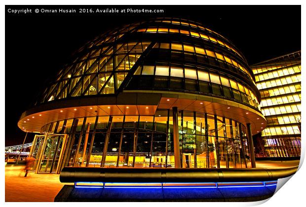 City Hall at night Print by Omran Husain