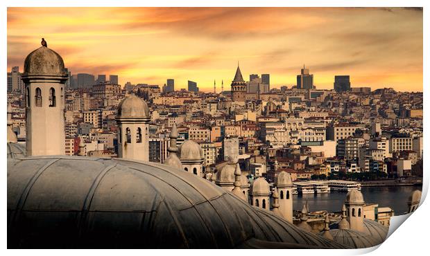 Istanbul cityscape with Galata Kulesi Tower. Turkey. Print by Sergey Fedoskin