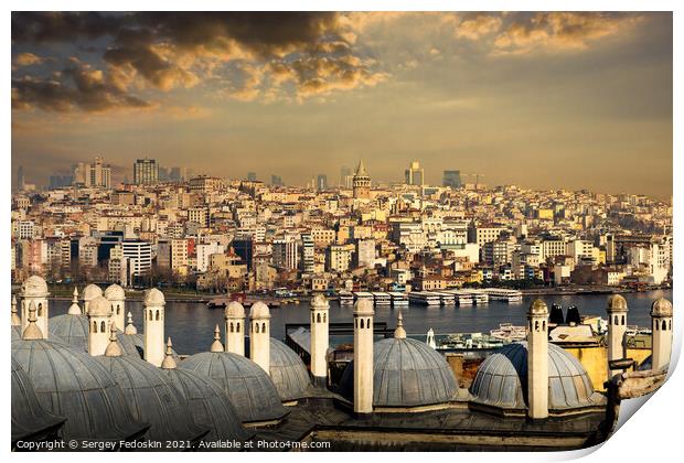 Istanbul cityscape with Galata Kulesi Tower. Turke Print by Sergey Fedoskin