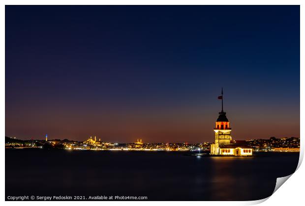 Evening over Bosphorus with famous Maiden's Tower. Istanbul, Turkey Print by Sergey Fedoskin