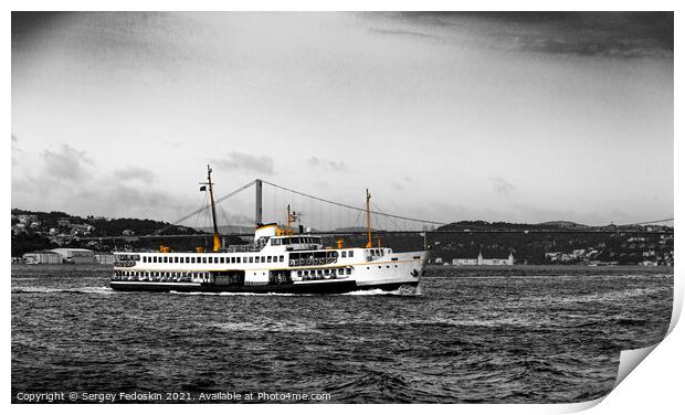 Ferry boat in the Bosphorus strait. Print by Sergey Fedoskin