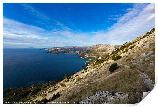 View of Adriatic coast in Croatia from a mountains. Print by Sergey Fedoskin