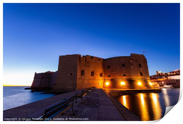 Dubrovnik city old port marina and fortifications seen from Porporela Print by Sergey Fedoskin