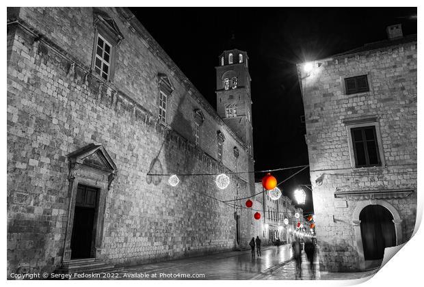 Black and white photo of street in Dubrovnik, Croatia Print by Sergey Fedoskin