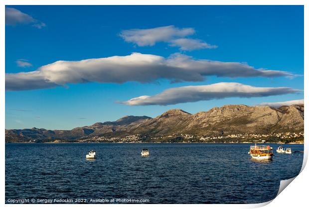 Blue sky over mountains on adriatic coast Print by Sergey Fedoskin