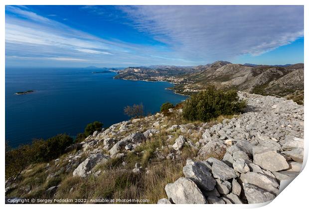 View of Adriatic coast in Croatia from a mountains. Print by Sergey Fedoskin