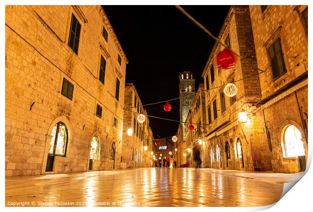 Street in Dubrovnik night view, Dalmatia region of Croatia Print by Sergey Fedoskin