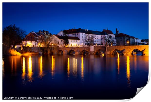 Oldest czech stony bridge in city of Pisek on the Otava river. Czechia Print by Sergey Fedoskin