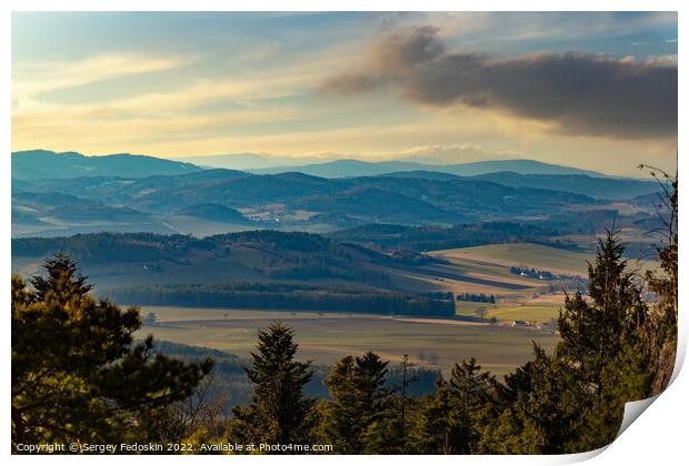 Evening landscape in South Czechia. View from Kluk mount. Early spring. Print by Sergey Fedoskin