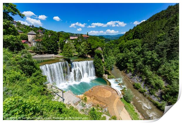 Jajce town in Bosnia and Herzegovina, famous for the beautiful waterfall on the Pliva river Print by Sergey Fedoskin