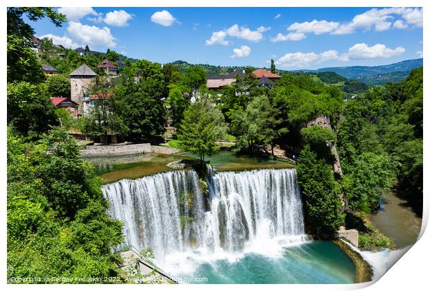 Jajce town in Bosnia and Herzegovina, famous for the beautiful waterfall on the Pliva river Print by Sergey Fedoskin