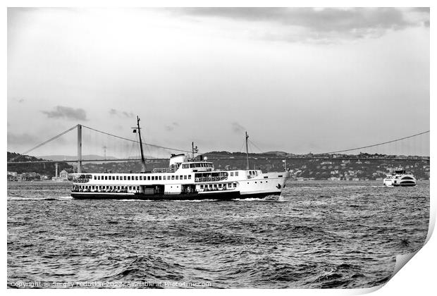 The ferry goes through the Bosphorus Strait. Istanbul, Turkey. Print by Sergey Fedoskin